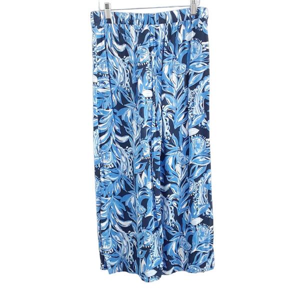 Lilly Pulitzer Avery Crop Pants High Tide You're The Zest Blue Floral Palazzo 4 - Picture 3 of 11